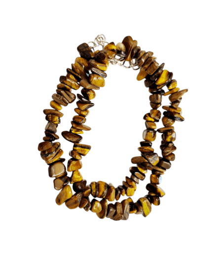 Chip string double bracelet or single 37cm necklace w 6cm extension chain, Tigers eye