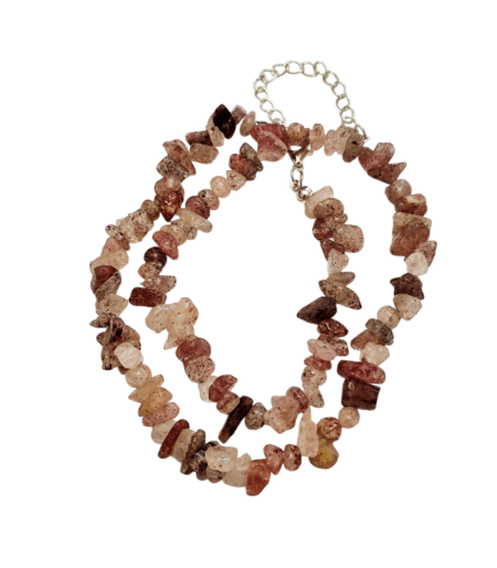 Chip string double bracelet or single 37cm necklace w 6cm extension chain, Strawberry quartz