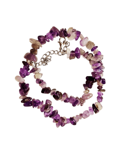 Chip string double bracelet or single 37cm necklace w 6cm extension chain, Amethyst