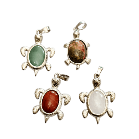 Turtle in Base Metal with various stones. 36mm excl bail