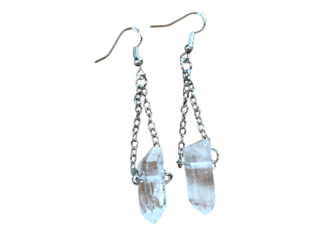 Quartz crystal on chain earrings, aprox 7cm long