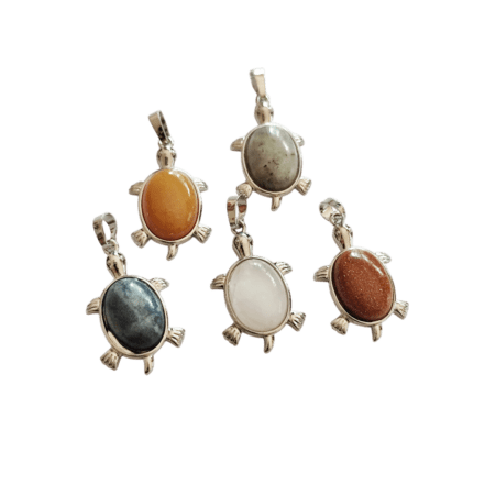 Tortoise pendant in Base Metal with various stones. 33mm excl bail