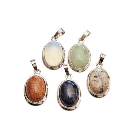 Classic Oval cabochon pendant in Base Metal with various stones. 26mm excl bail
