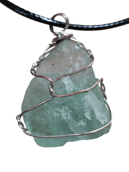 Rough wire wrapped fluorite on adjustable woven string necklace