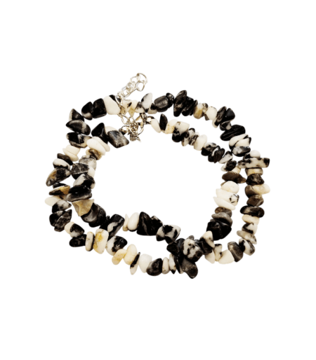 Chip string double bracelet or single 37cm necklace w 6cm extension chain, zebra stone