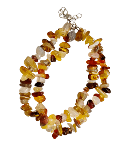 Chip string double bracelet or single 37cm necklace w 6cm extension chain, Carnelian