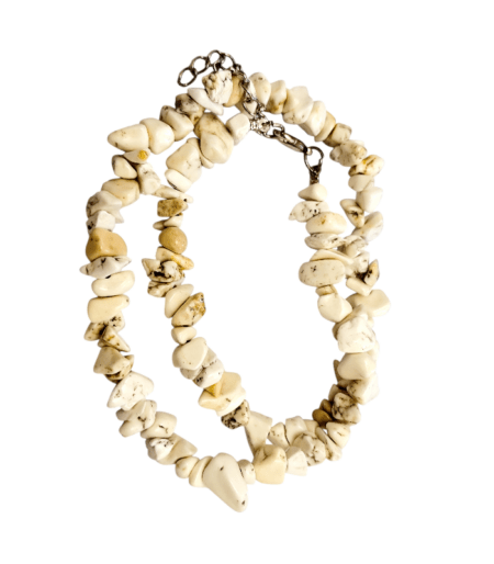 Chip string double bracelet or single 37cm necklace w 6cm extension chain, Cream Howlite