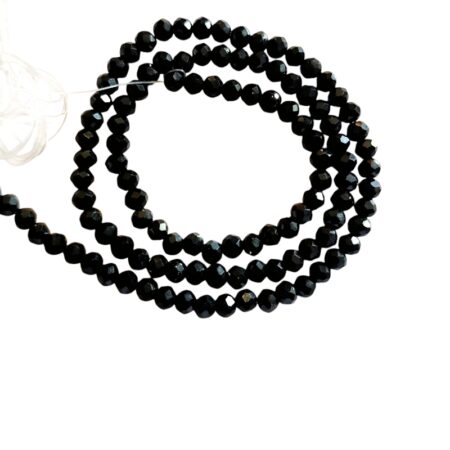 Glass bead string, faceted, rondelle, 3x4mm, Black, 40cm