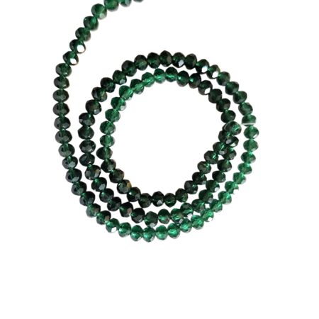 Glass bead string, faceted, rondelle, 4x4.3mm, Bottle green, 40cm