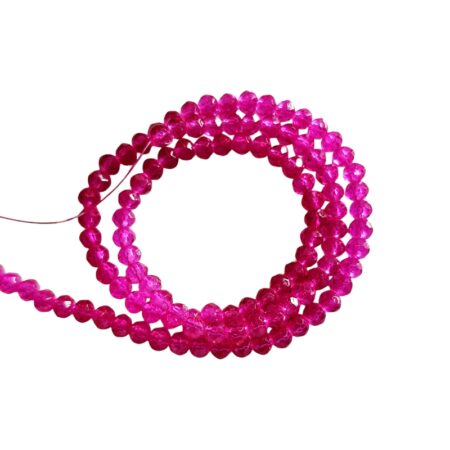 Glass bead string, faceted, rondelle, 5x6mm, Hot Pink, 40cm