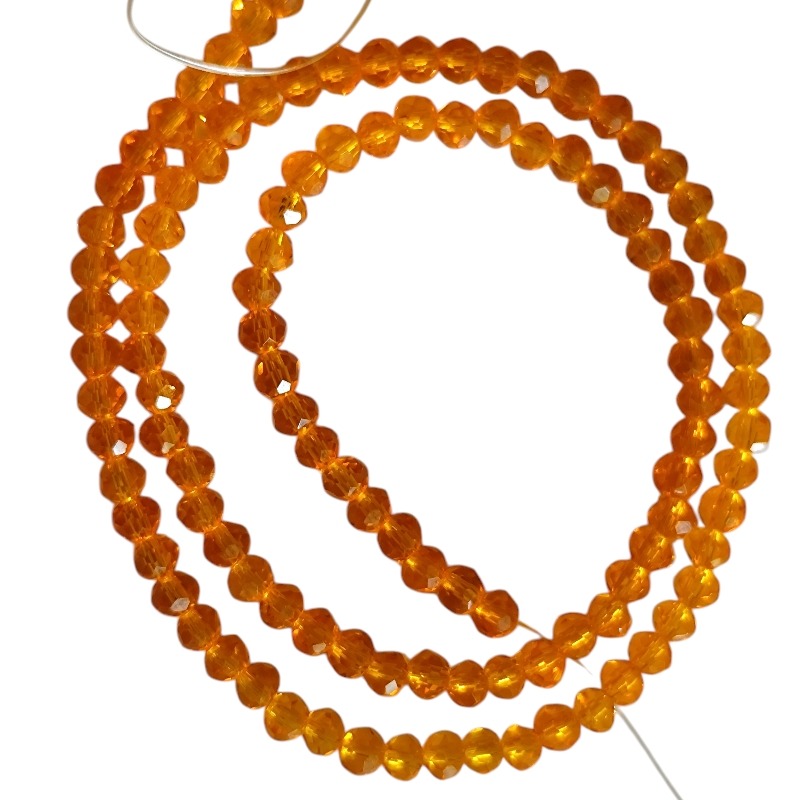 Glass bead string, faceted, rondelle, 3x4mm, Translucent Orange, 40cm