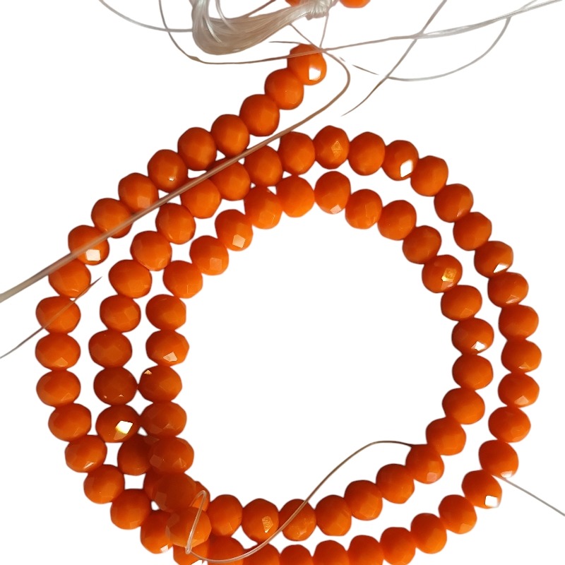 Glass bead string, faceted, rondelle, 5x6mm, Not Translucent Orange, 40cm