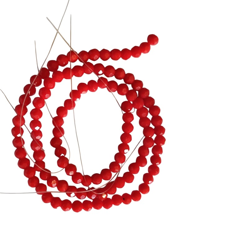 Glass bead string, faceted, rondelle, 5x6mm, Not Translucent Red, 40cm