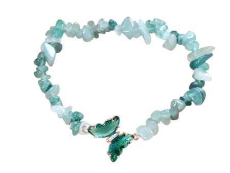 Aventurine stretchcord bracelet with butterfly
