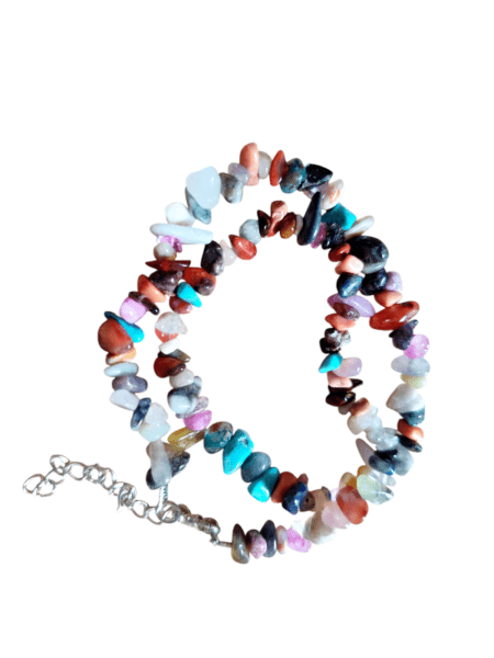 Chip string double bracelet or single 37cm necklace w 6cm extension chain, Mixed stone