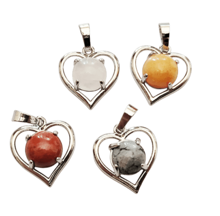Heart Pendant with various Round stone Cabochon. 22mm