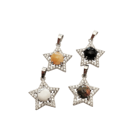 Star Pendant in Base Metal with various stones. 23mm