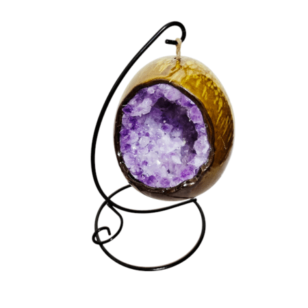 Coconut egg light with amethyst, 19.5cm high
