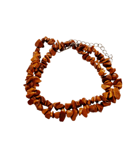 Chip string double bracelet or single 37cm necklace w 6cm extension chain, Goldstone