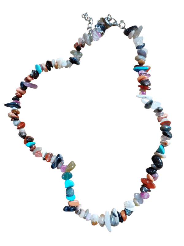 Chip string double bracelet or single 37cm necklace w 6cm extension chain, Mixed stone - Image 2