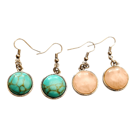 Intertwined silver-tone metal frame earrings with different stones
