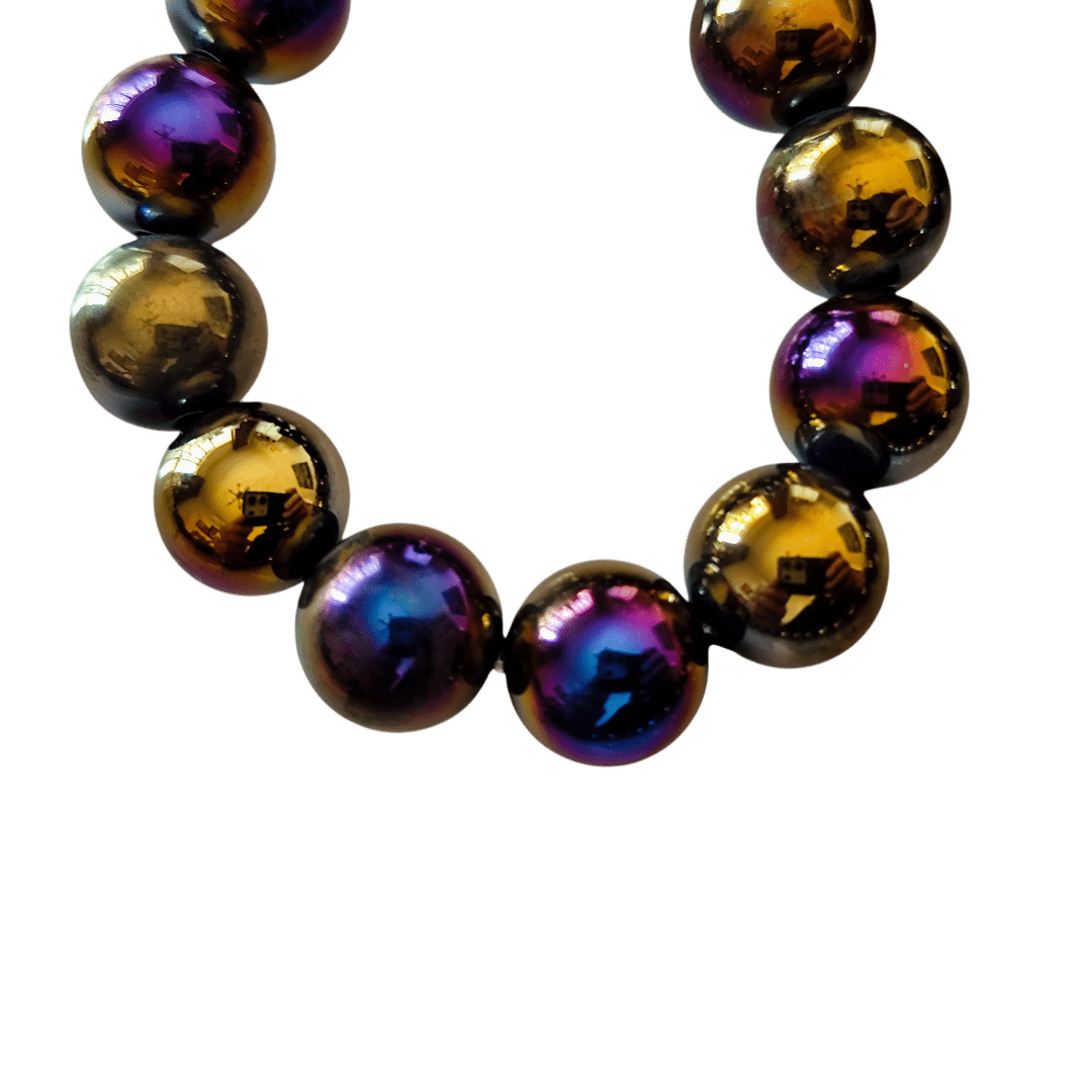Electroplated rainbow hematite bead string, round, 12mm, 39cm