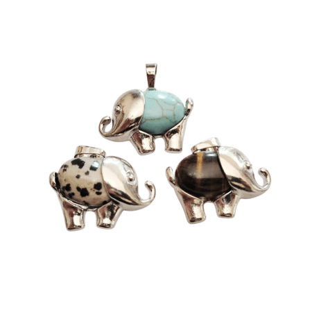 Elephant Pendant in Base Metal with various stones. 29mm