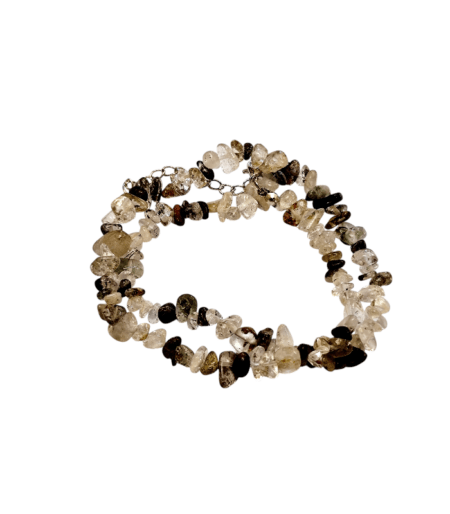 Chip string double bracelet or single 37cm necklace w 6cm extension chain, mixed quartz crystal