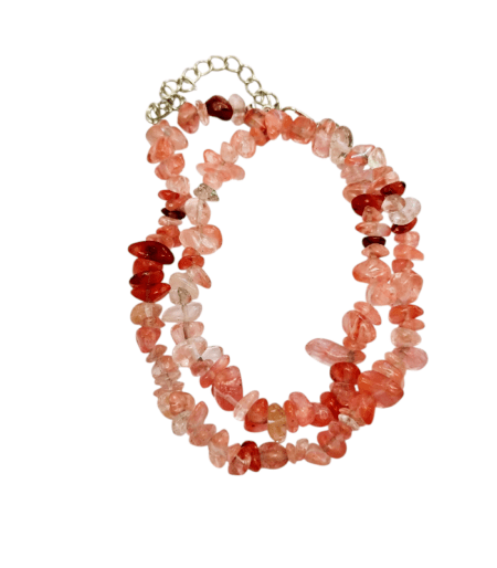 Chip string double bracelet or single 37cm necklace w 6cm extension chain, Carnelian Pebbles