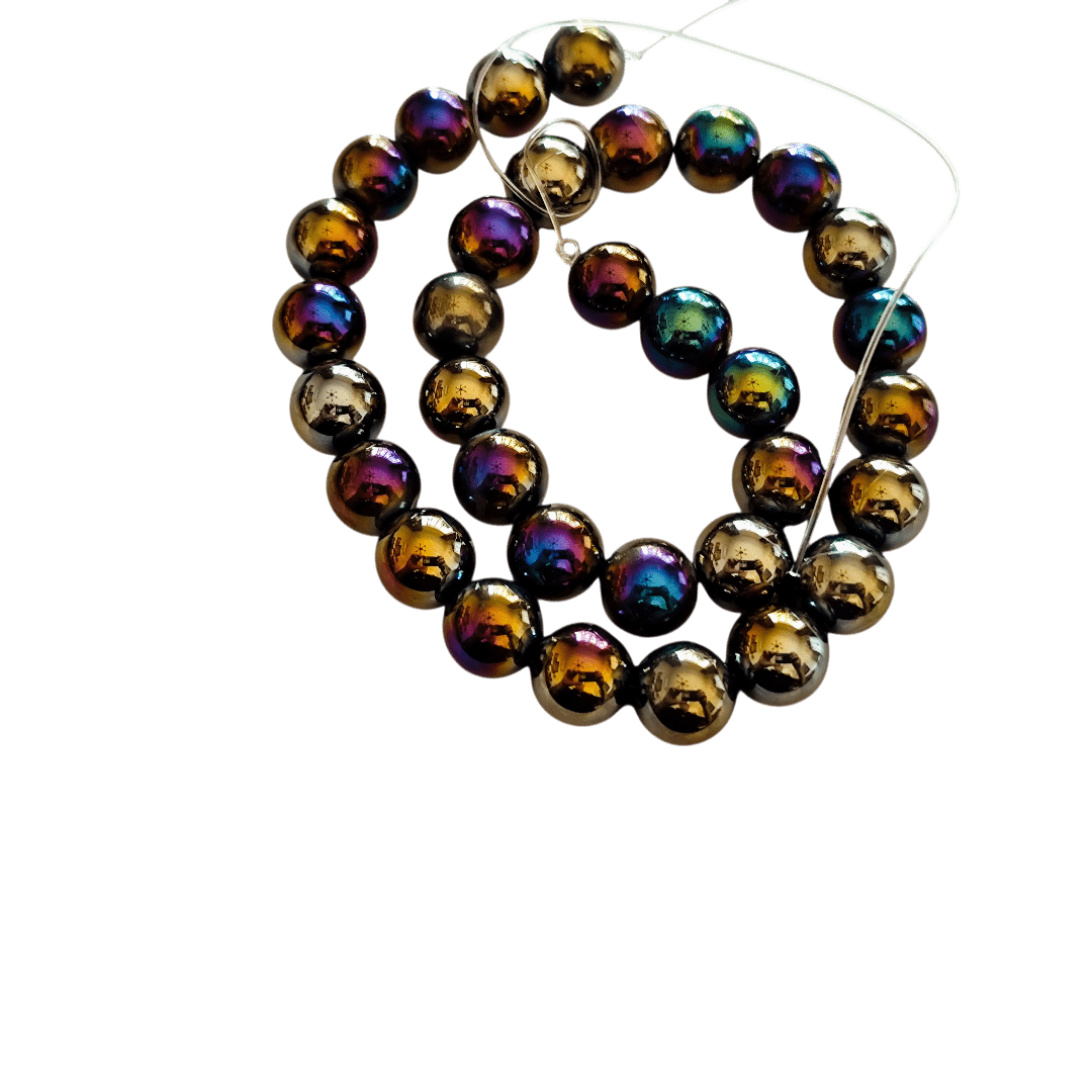 Electroplated rainbow hematite bead string, round, 12mm, 39cm - Image 2