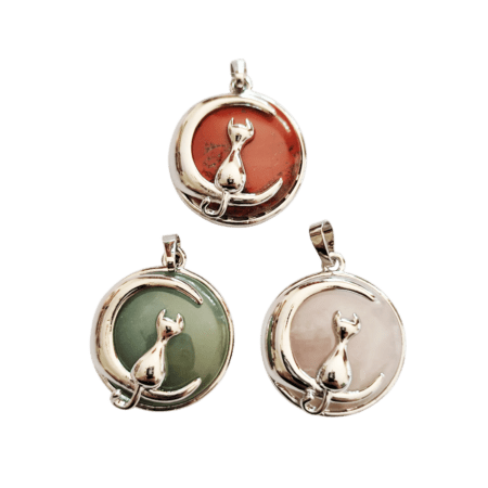 Cat on a moon Pendant with various round Cabochon. 27mm