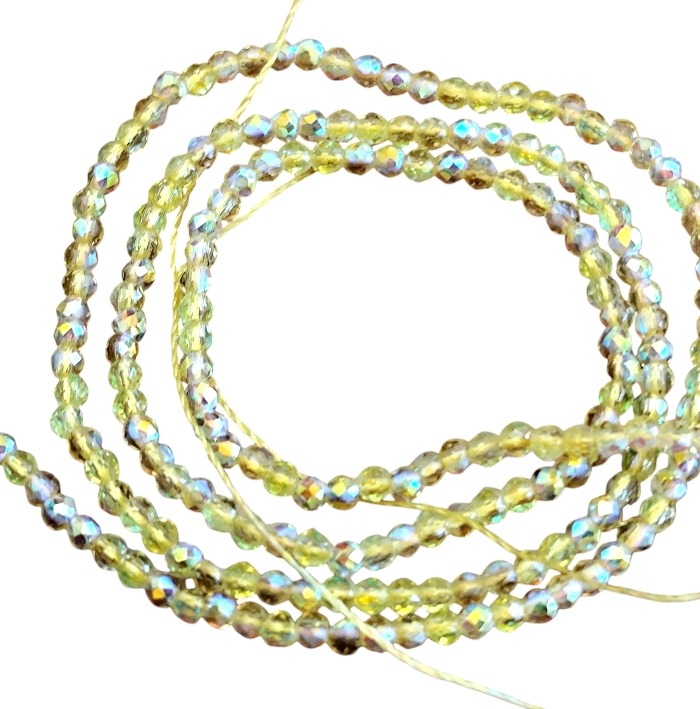 Glass bead string, faceted, Round, 2.1x2.1mm, Yellow aura, 40cm