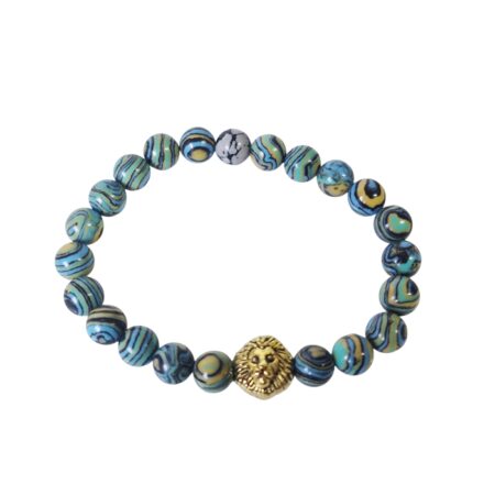 Imitated blue malachite bead bracelet with lion head spacer bead