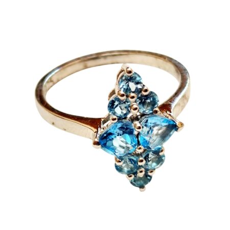 Swiss Blue Topaz cluster ring in 925 silver, size 8