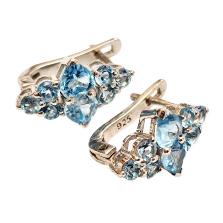 Swiss Blue Topaz English Lock Earrings in 925 silver