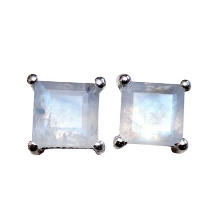 Moonstone earring square cut stud 6 x 6mm set in 925 silver