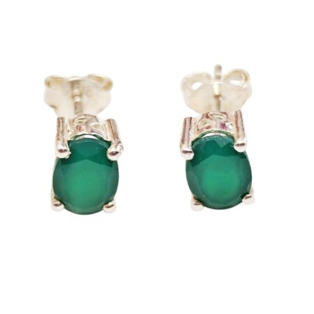 Green Chalcedony earring Oval cut stud 4 x 6mm set in 925 silver