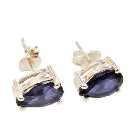 Iolite earring Pear cut stud 6 x 9mm set in 925 silver