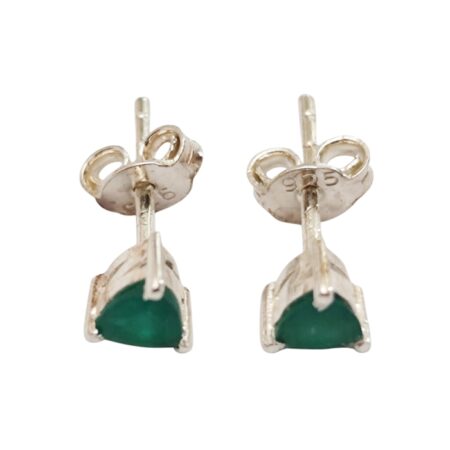 Green Chalcedony earring trillion cut stud 4 x 4mm set in 925 silver