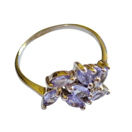 Tanzanite Marquise cut cluster ring set in 925 silver, size 8