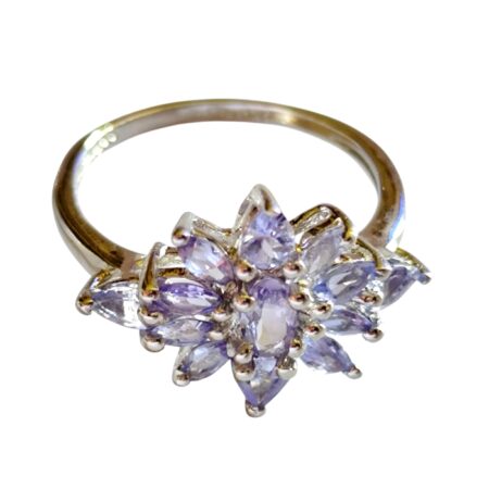 Tanzanite cluster ring set in 925 silver, size 7