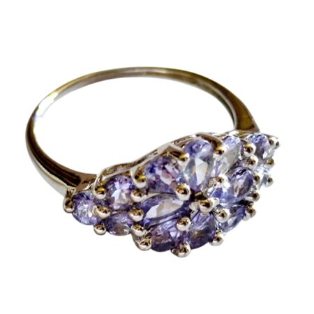 Tanzanite cluster ring set in 925 silver, size 8