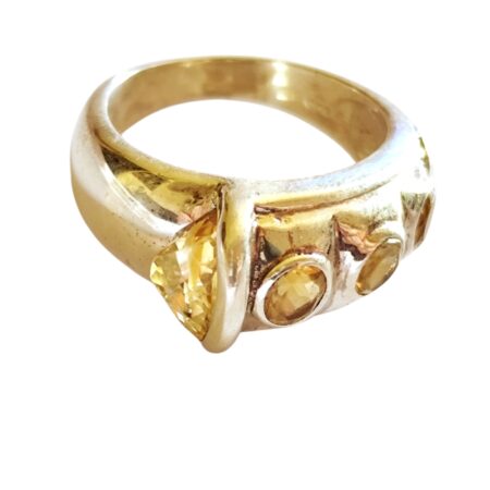 Citrine round cut stones ring with faceted point and trunk design set in 925 silver, size 7