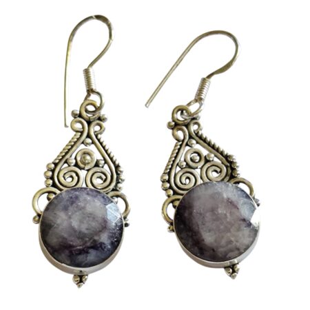 Faceted Sapphire dangle earrings, round cut, set in 925 silver
