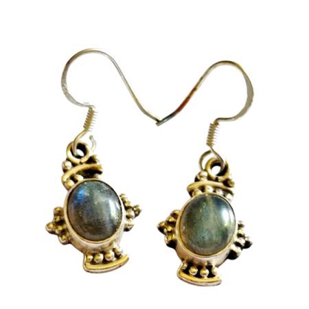 Labradorite cabochon dangle earrings, Oval cut, set in 925 silver