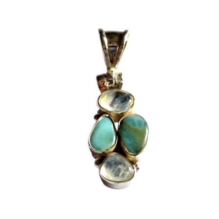Larimar with moonstone cabachon pendant set in 925 silver, 35mm bail incl.