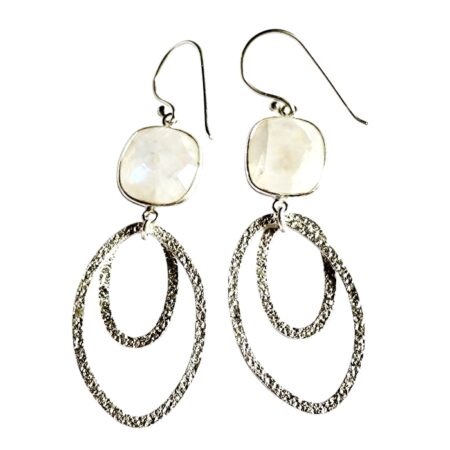 Moonstone faceted cushion-like cut dangle earrings, set in 925 silver