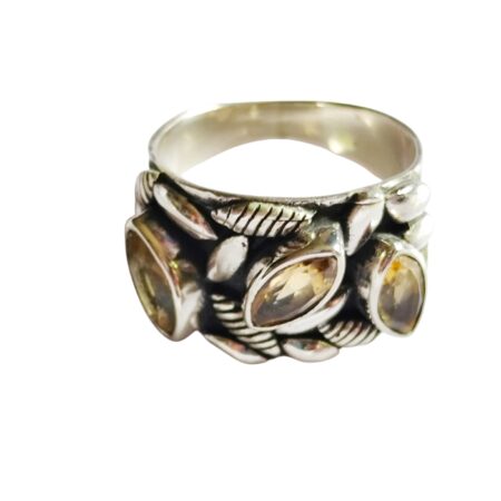 Citrine marquise cut Nouveu style ring set in 925 silver, size 7