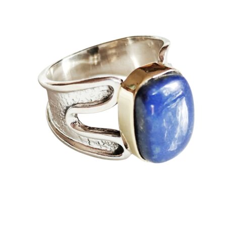Lapis Lazuli rectangular cabochon Statement ring set in 925 silver, size 8