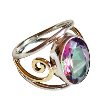 Mystic Topaz oval cut stone solitaire ring set in 925 silver, size 9